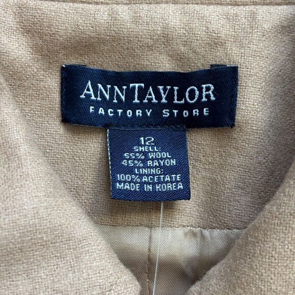 Ann Taylor VTG Wool Blend Jacket Coat Women's 12 Tan Preppy Button Up NWT - Picture 4 of 7